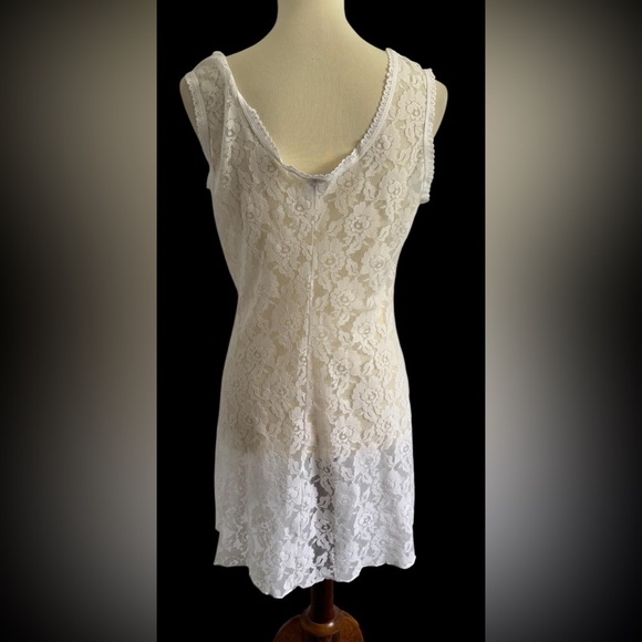 St Eve Intimates White Sheer Lace Sleeveless Mini Slip Nylon Chemise Size Large - Picture 4 of 12